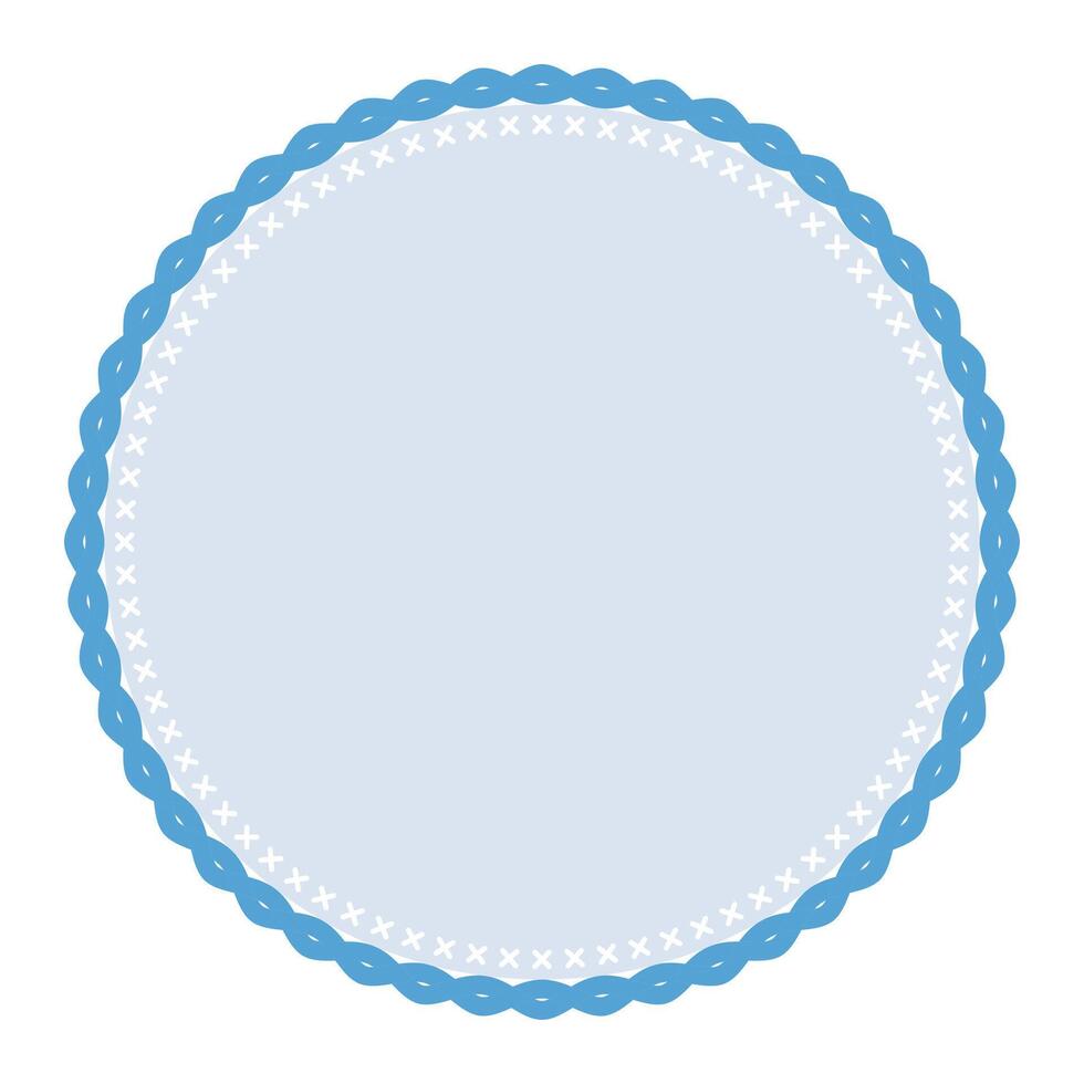 Simple Decorative Blue Lace Circle Blank Plain Sticker Label Background Design vector
