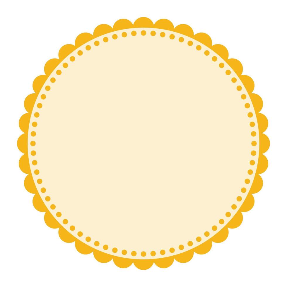 Soft And Simple Yellow Colored Blank Circular Sticker Label Element Design with Decorative Border Ornaments vector
