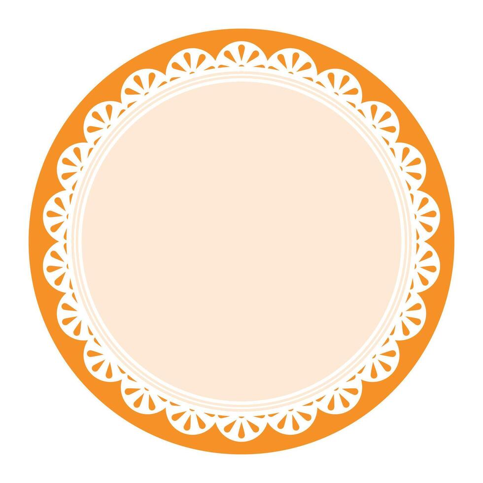 Simple Elegant Orange Circular Frame Decorated With Round Scalloped Lace Design vector