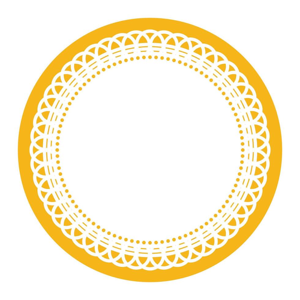 Simple Detailed Light Yellow Symmetrical Round Ornamental Lace Circle Blank Frame Border Element vector