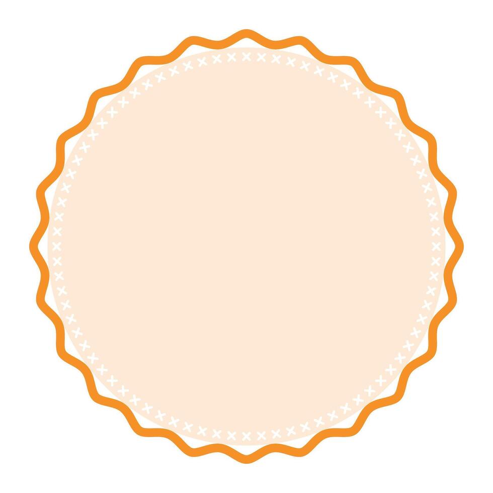 Decorative Light Orange Round Frame Plain Sticker Border with Delicate Details Design vector