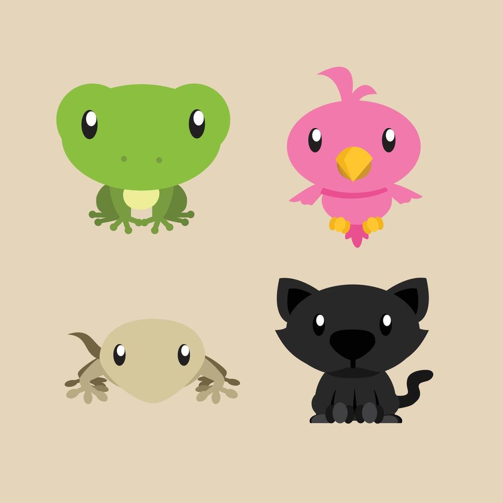 Cute illustration of Frogs, Birds, Lizards and Black Cats vector