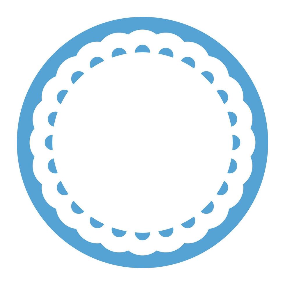 Simple Geometric Blue Circle Frame Border Design Decorated With Bold Scalloped Lace Edge vector