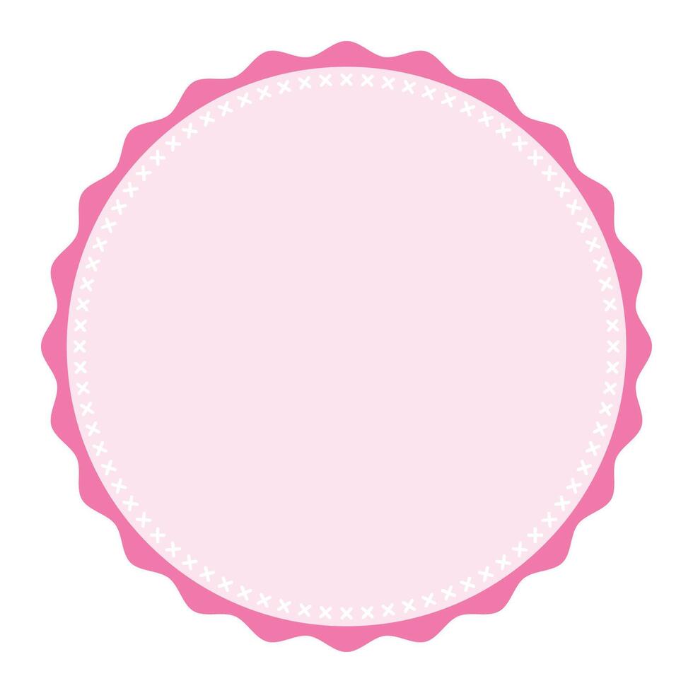 Classic Stitched Edge Round Light Pink Emblem Blank Sticker Label Plain Background vector