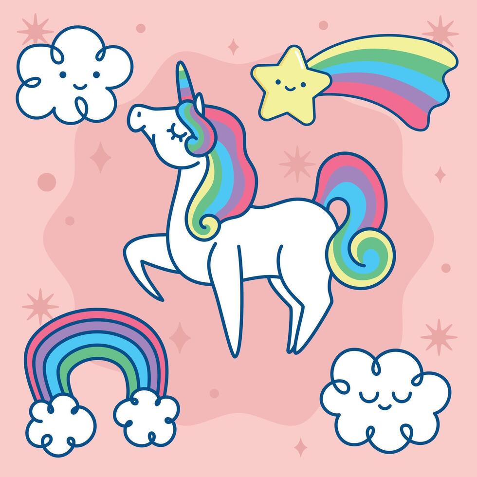 Magical Unicorn and Rainbow Illustration on Pink Background vector