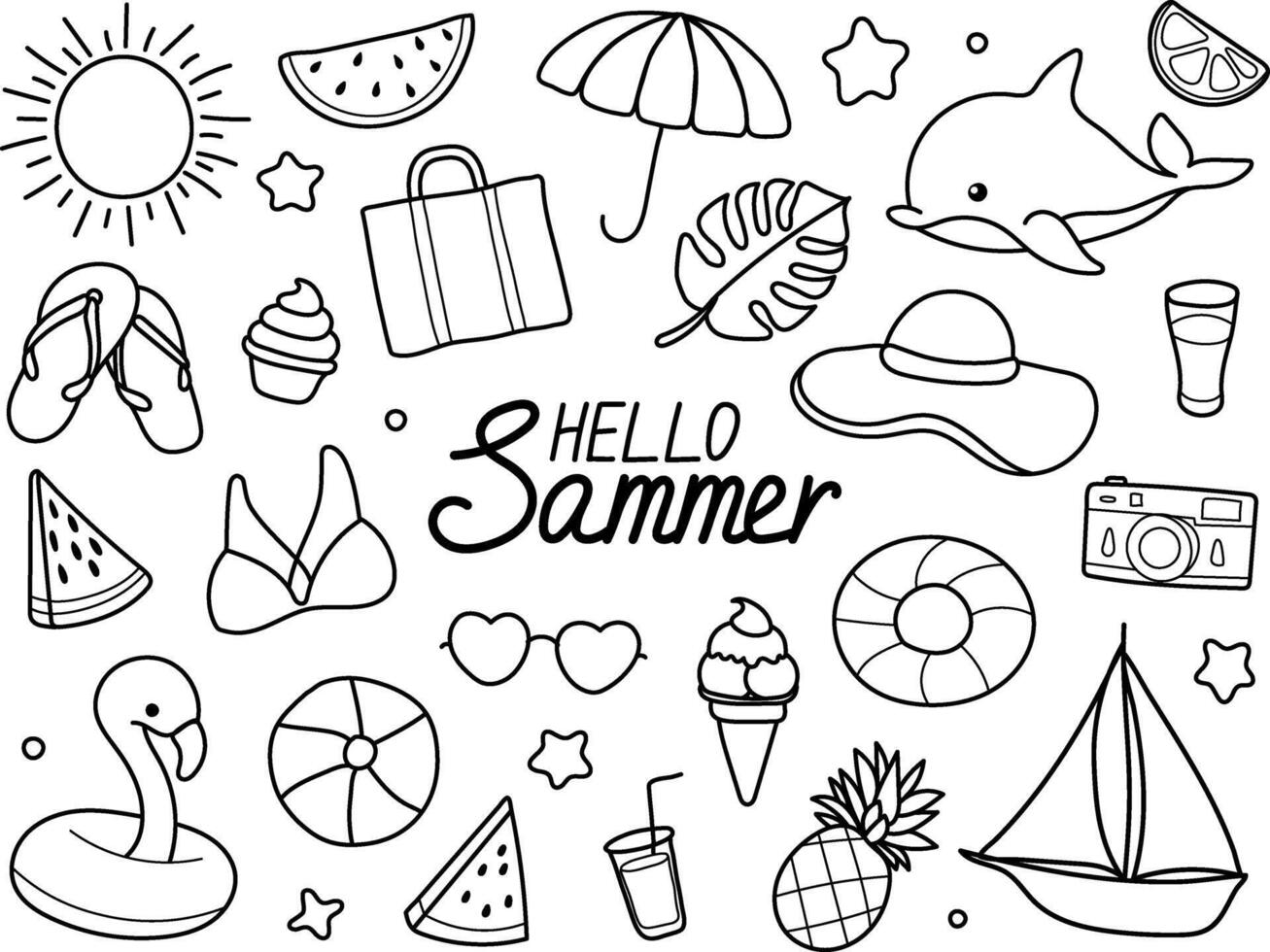 A summer set of doodle illustrations vector