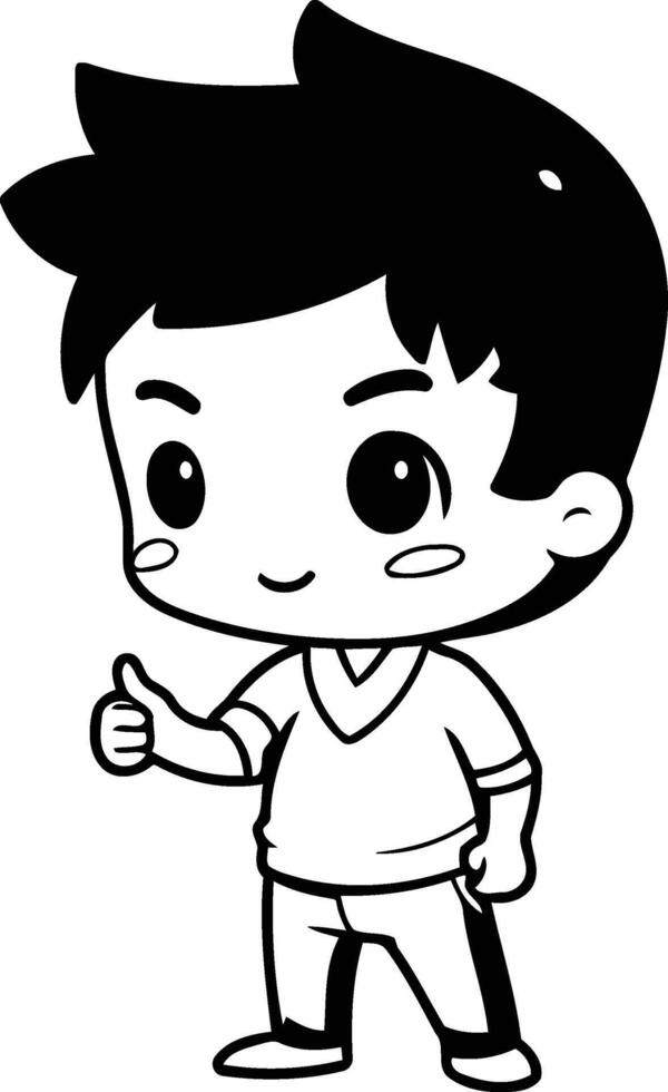 Thumbs up cute boy character illustration design. Cartoon boy with thumb up. vector