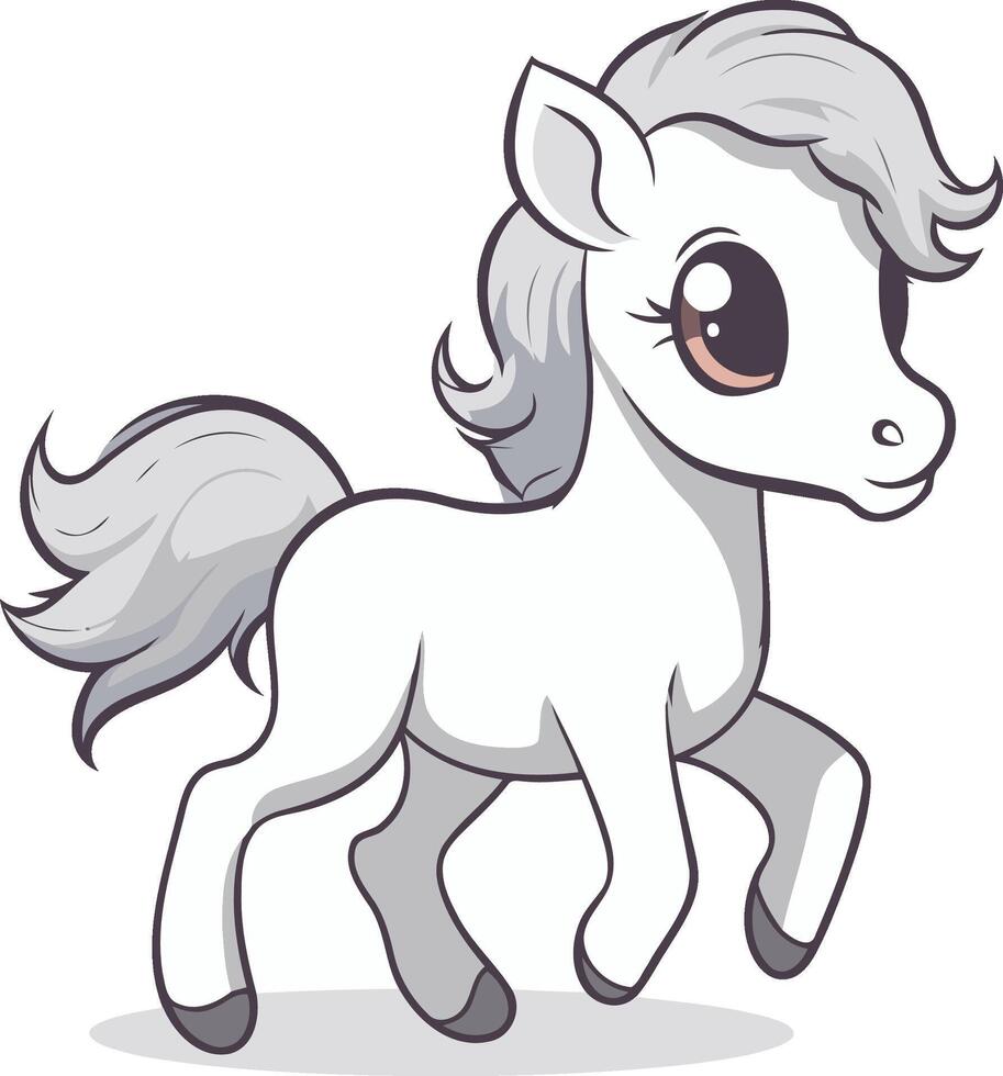 Cute white pony isolated on a white background. vector
