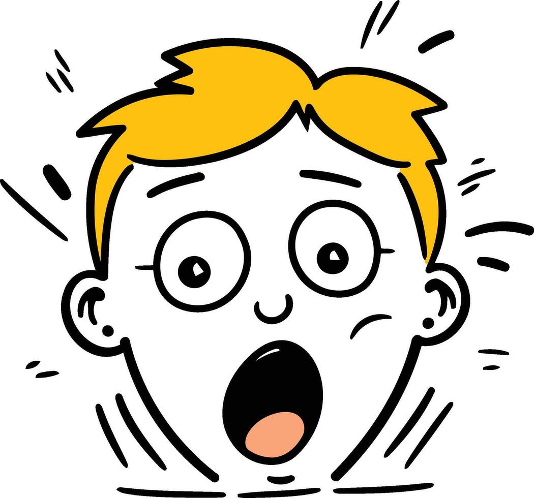 Surprised boy face with open mouth. cartoon illustration. vector