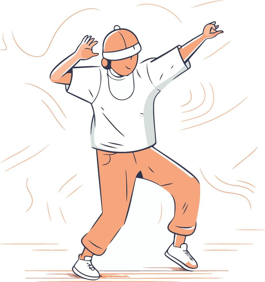 Young man dancing hip-hop in sketch style. vector