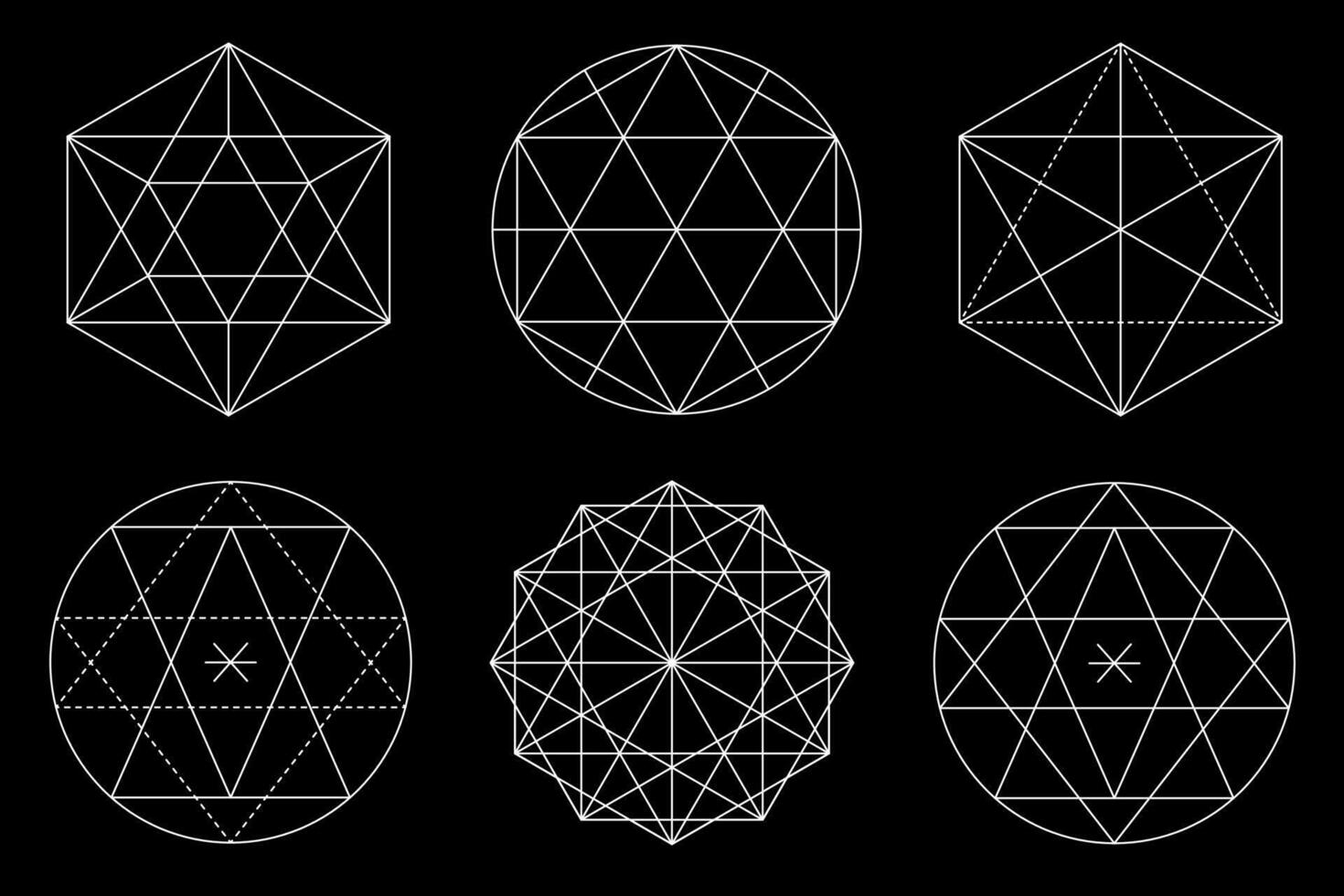 Sacred geometry design elements. Alchemy, religion, philosophy, spirituality, hipster symbols and elements isolated on black background vector