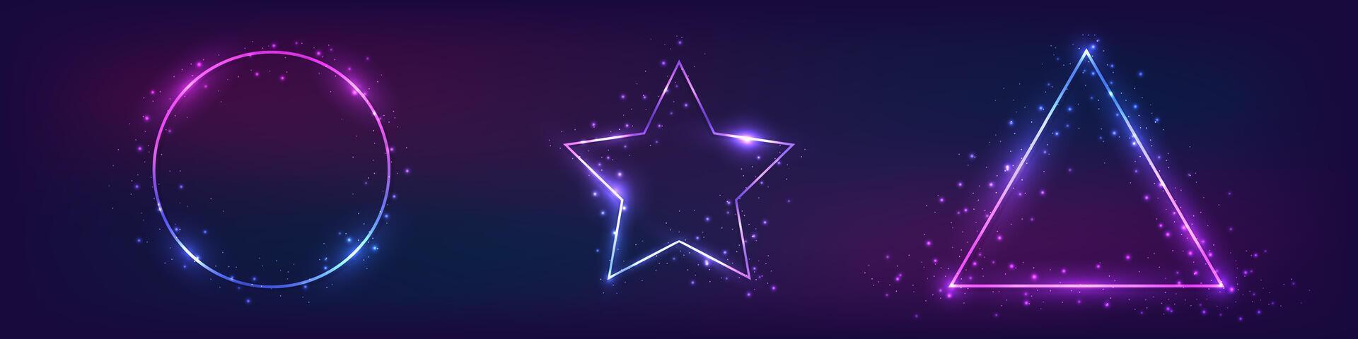 Set of neon frames with shining effects vector