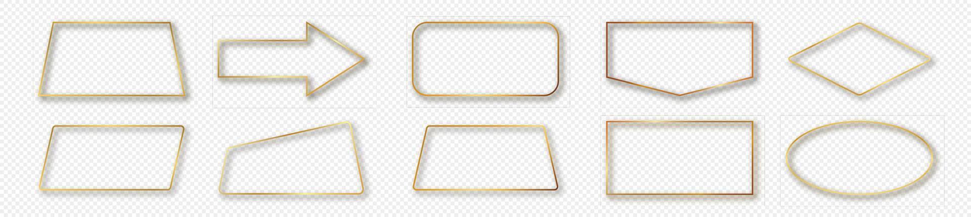 Gold glowing different geometric shape frame vector