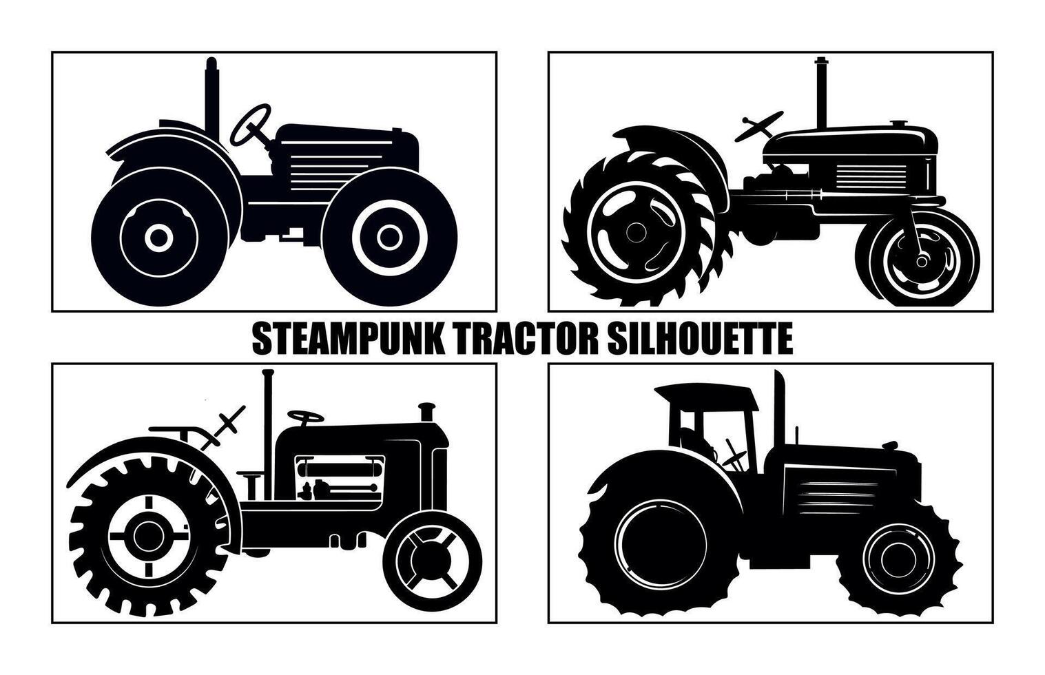 Steampunk Tractor Silhouette, Tractors Silhouette,Tractor Silhouettes Modern and Antique, vector