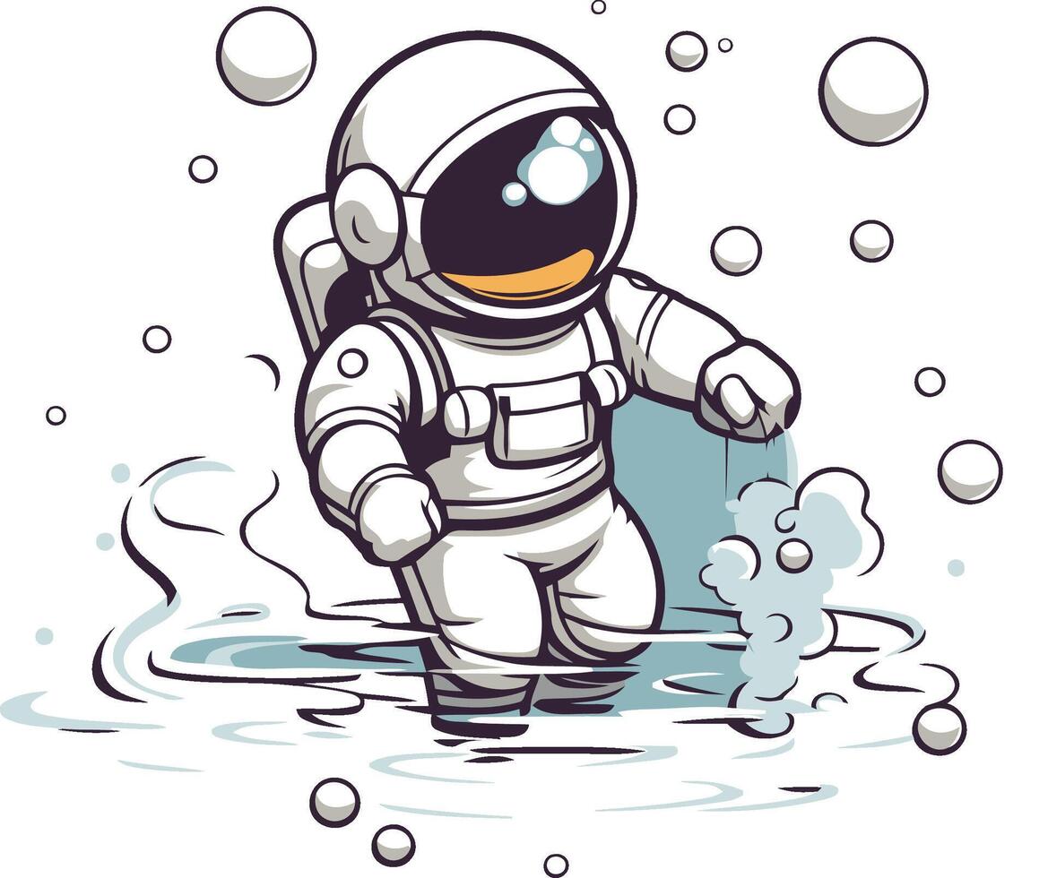 Astronaut in the water on white background. vector