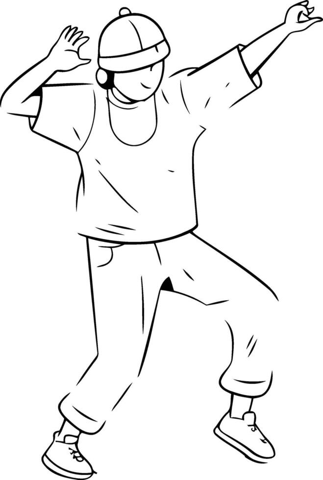 Young man dancing hip-hop in sketch style. vector