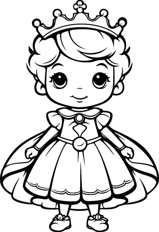 Cute little princess for coloring book or page. vector