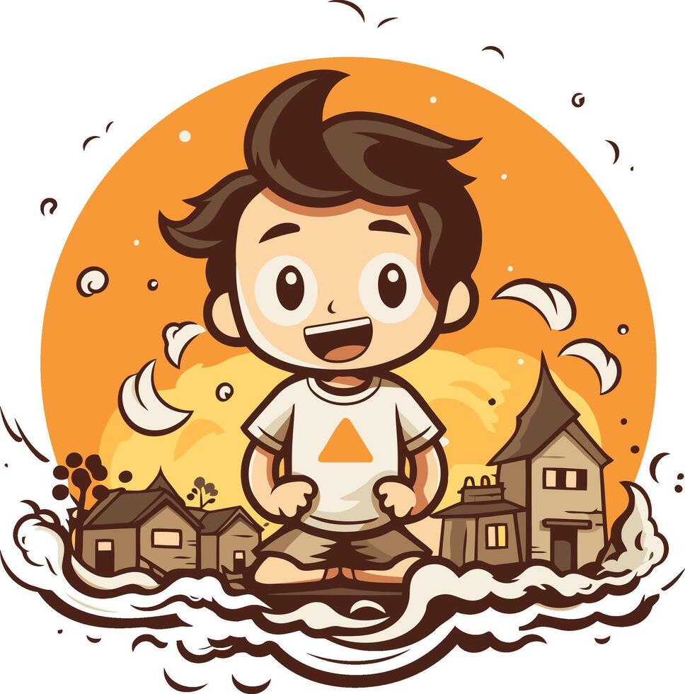 Boy playing on the beach of a boy playing on the beach. vector