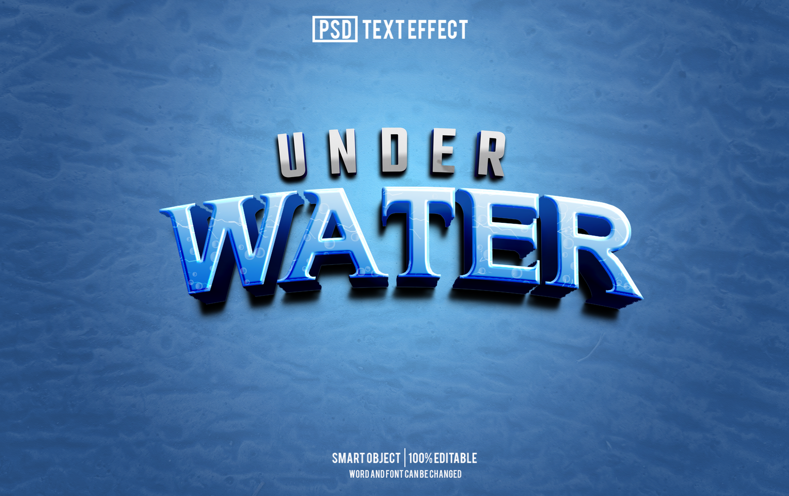 under water text effect, font editable, typography, 3d text psd