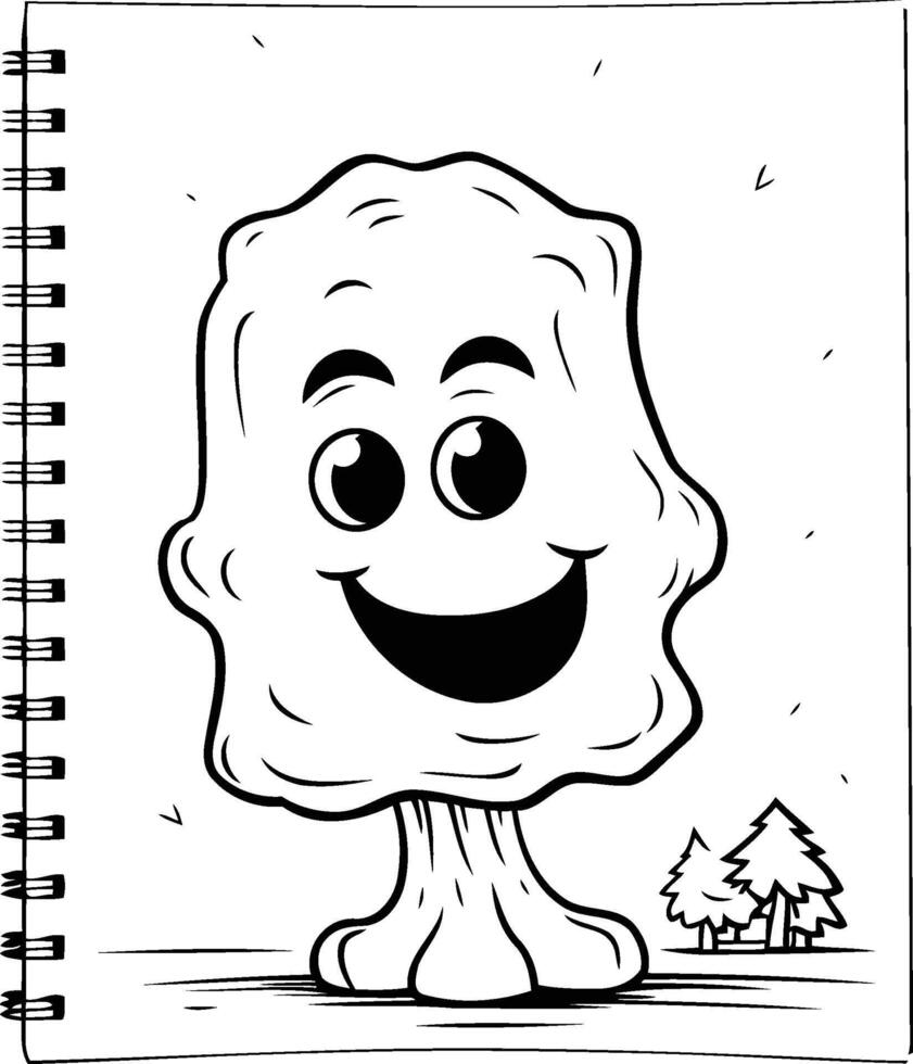 Black and White Cartoon Illustration of Funny Tree Character with Notebook for Coloring Book vector