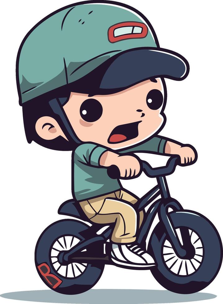 Cute boy riding a bike. Cartoon style. vector