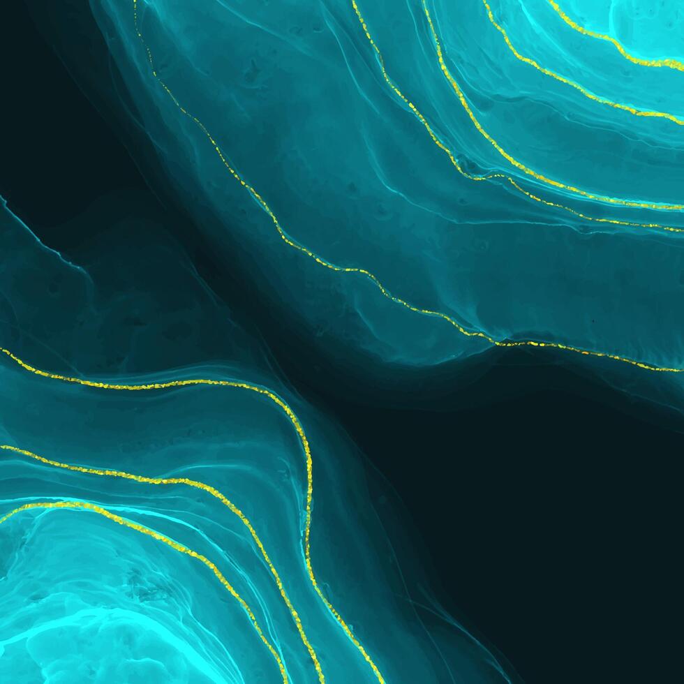 dark elegant black and teal hand painted alcohol ink background design vector