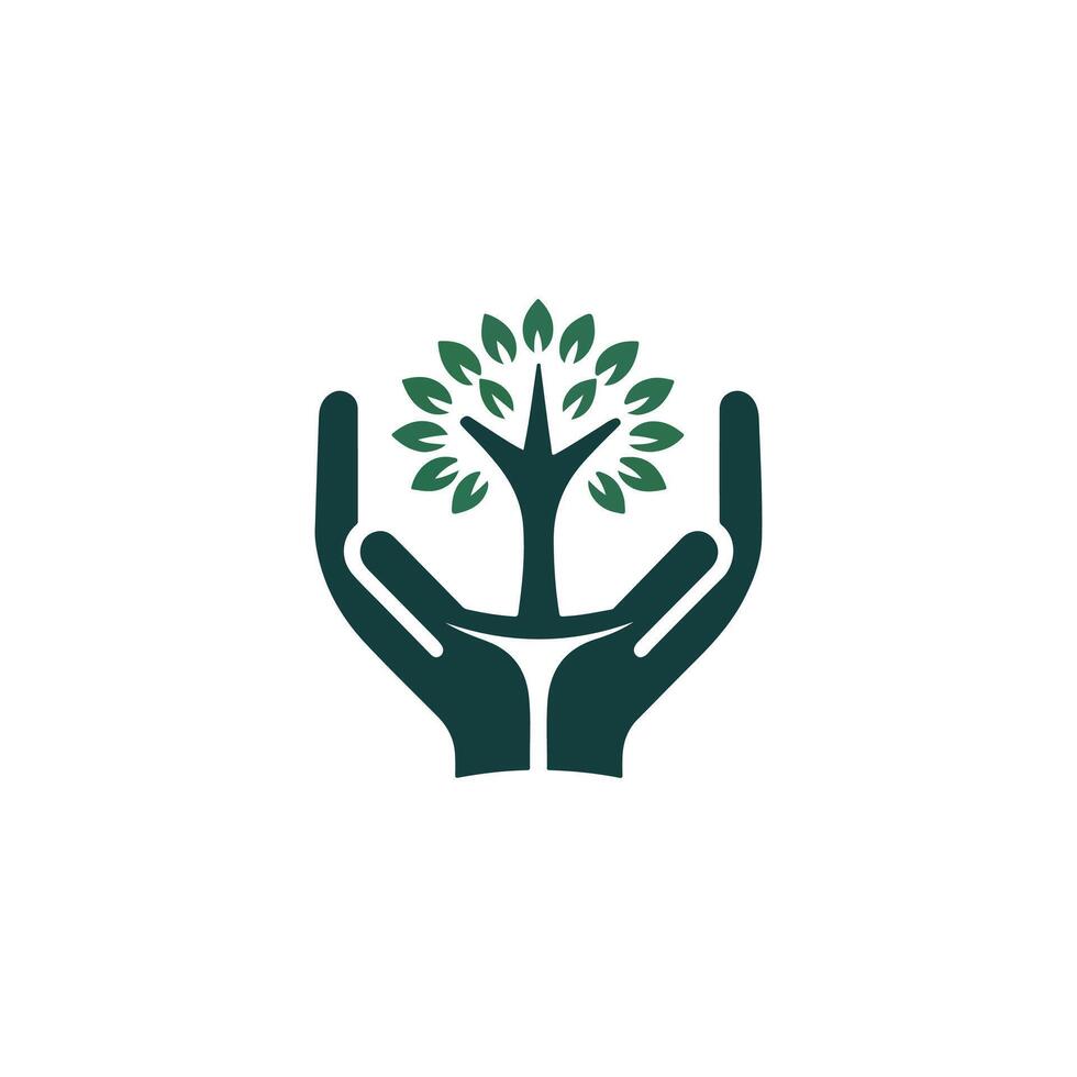 Nature's Embrace Human Hands and Verdant Tree Logo Design vector