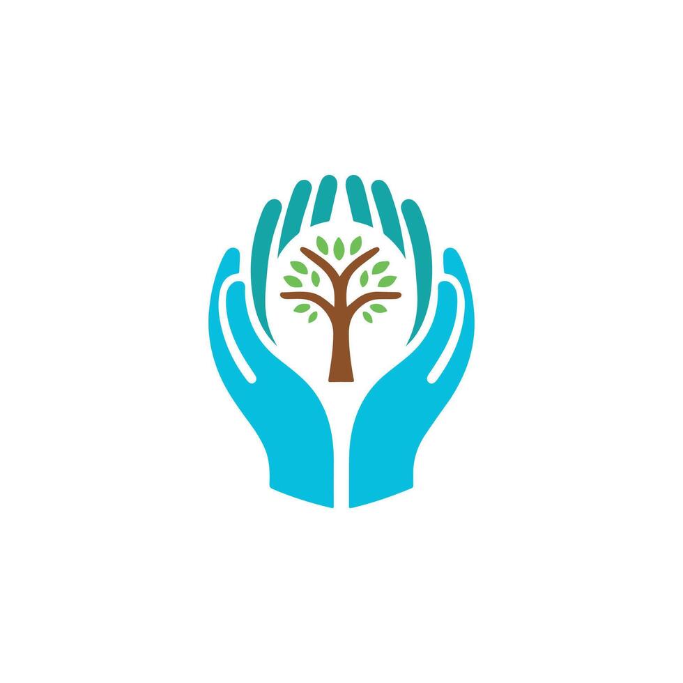 Nature's Embrace Human Hands and Verdant Tree Logo Design vector
