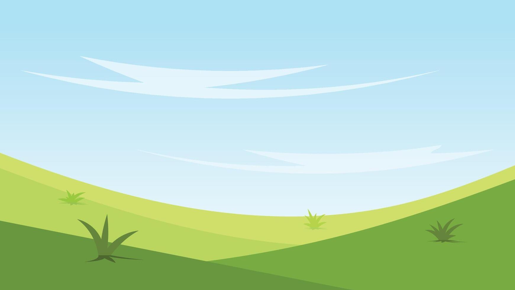 landscape cartoon scene. green filed with blue sky background vector