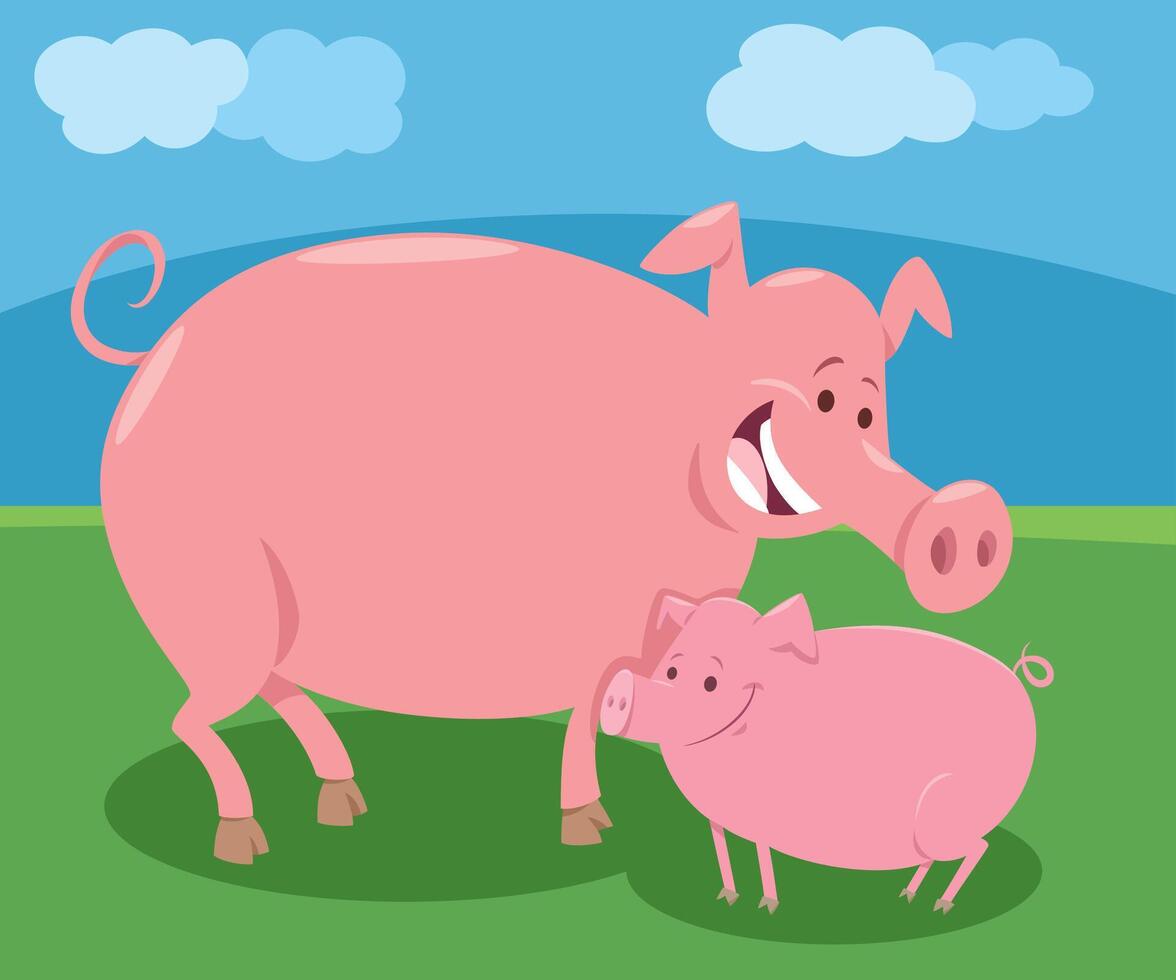 cartoon pig mom farm animal character with cute piglet vector