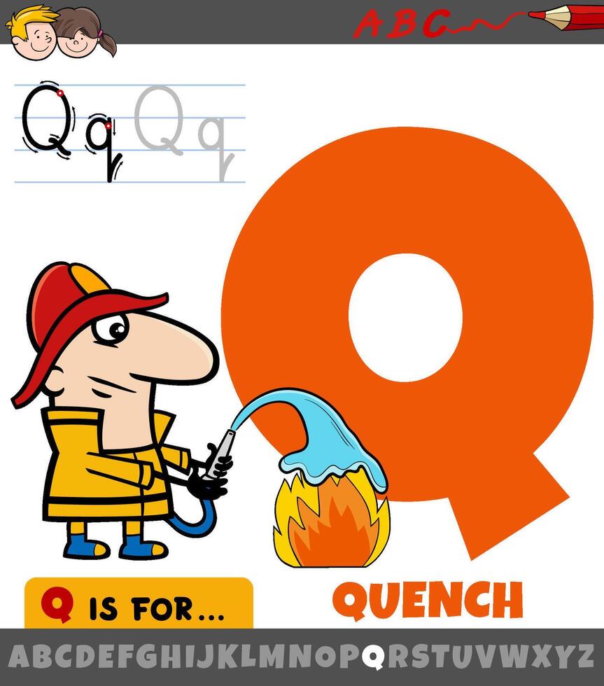 letter Q from alphabet with quench phrase cartoon vector