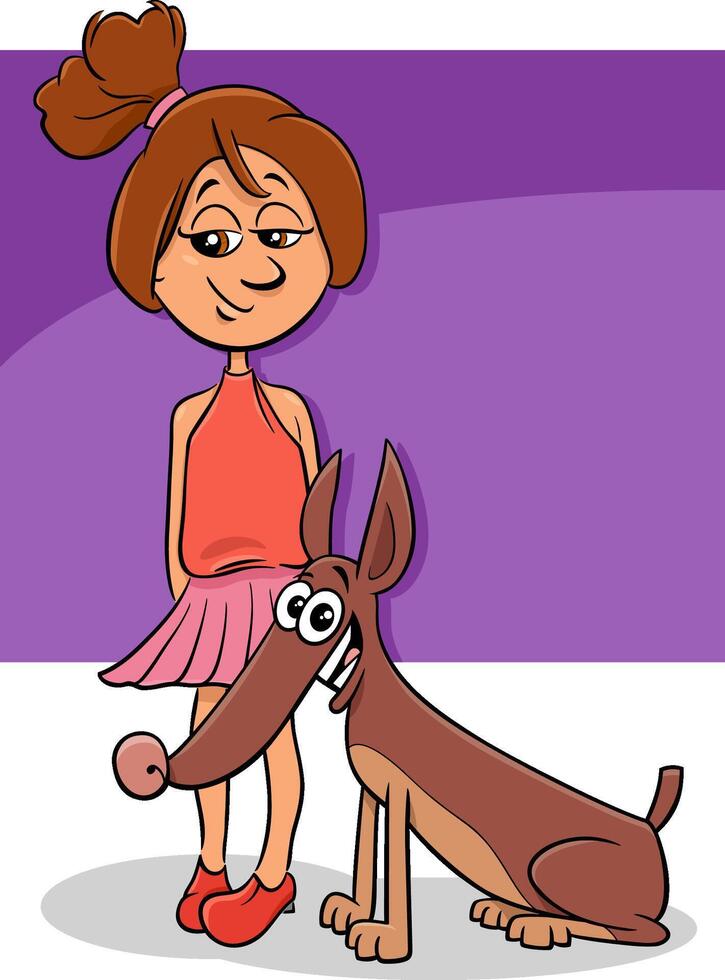 cartoon girl with funny dog animal character vector