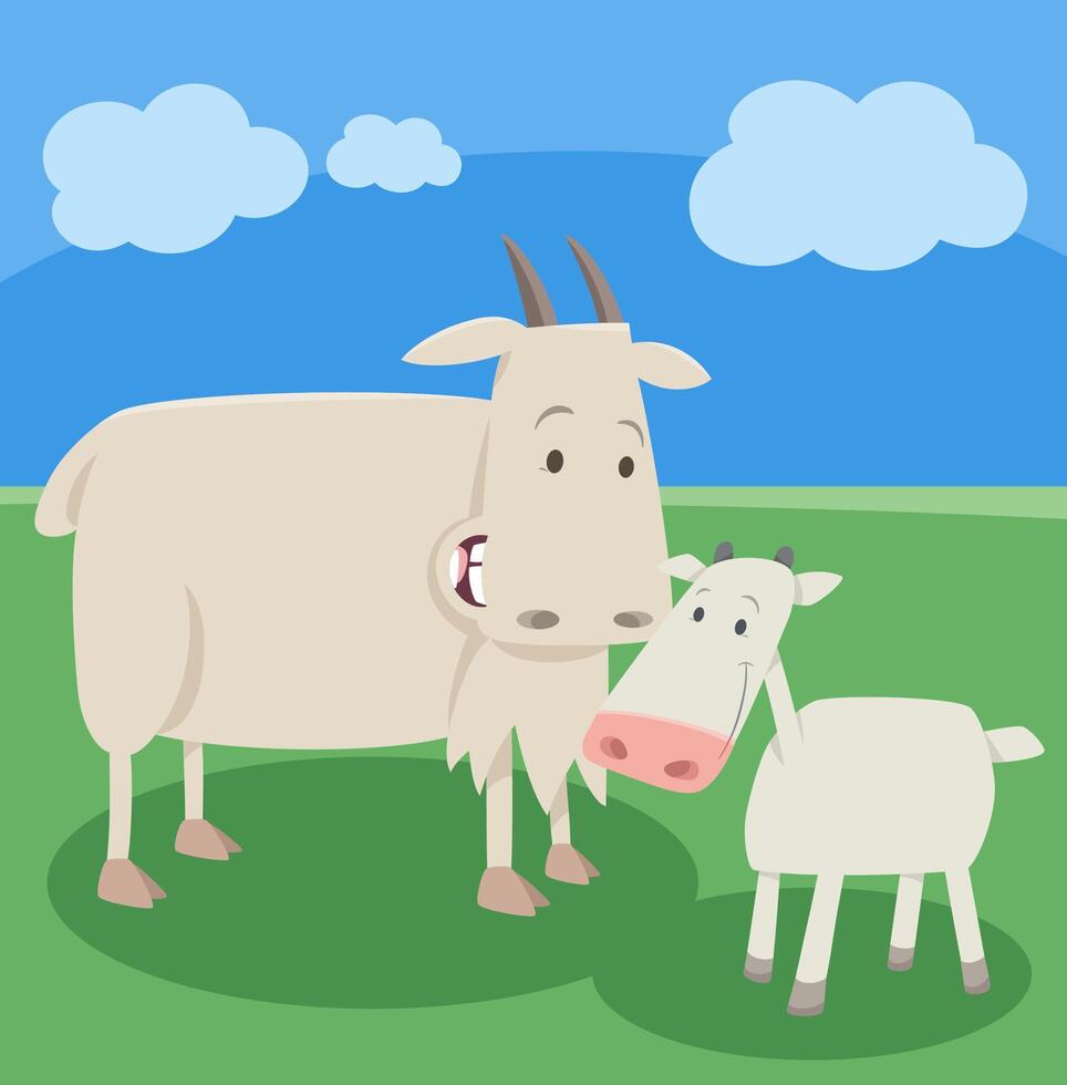 cartoon goat farm animal character with cute little kid vector