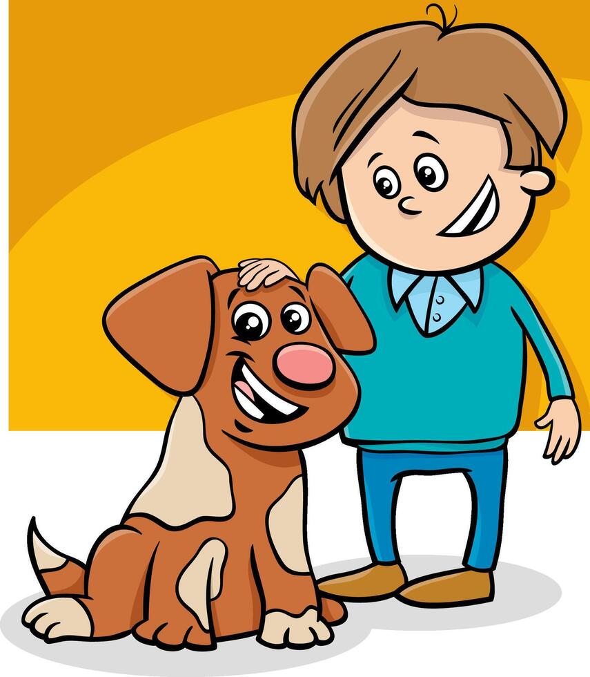 funny cartoon little boy character with his dog vector