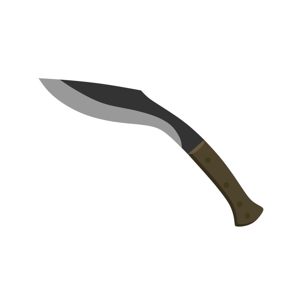 Kukri Gurkha Sword flat design illustration isolated on white background, Kukri machete knife. Army Survival Combat Nepal Gurkha Blade vector