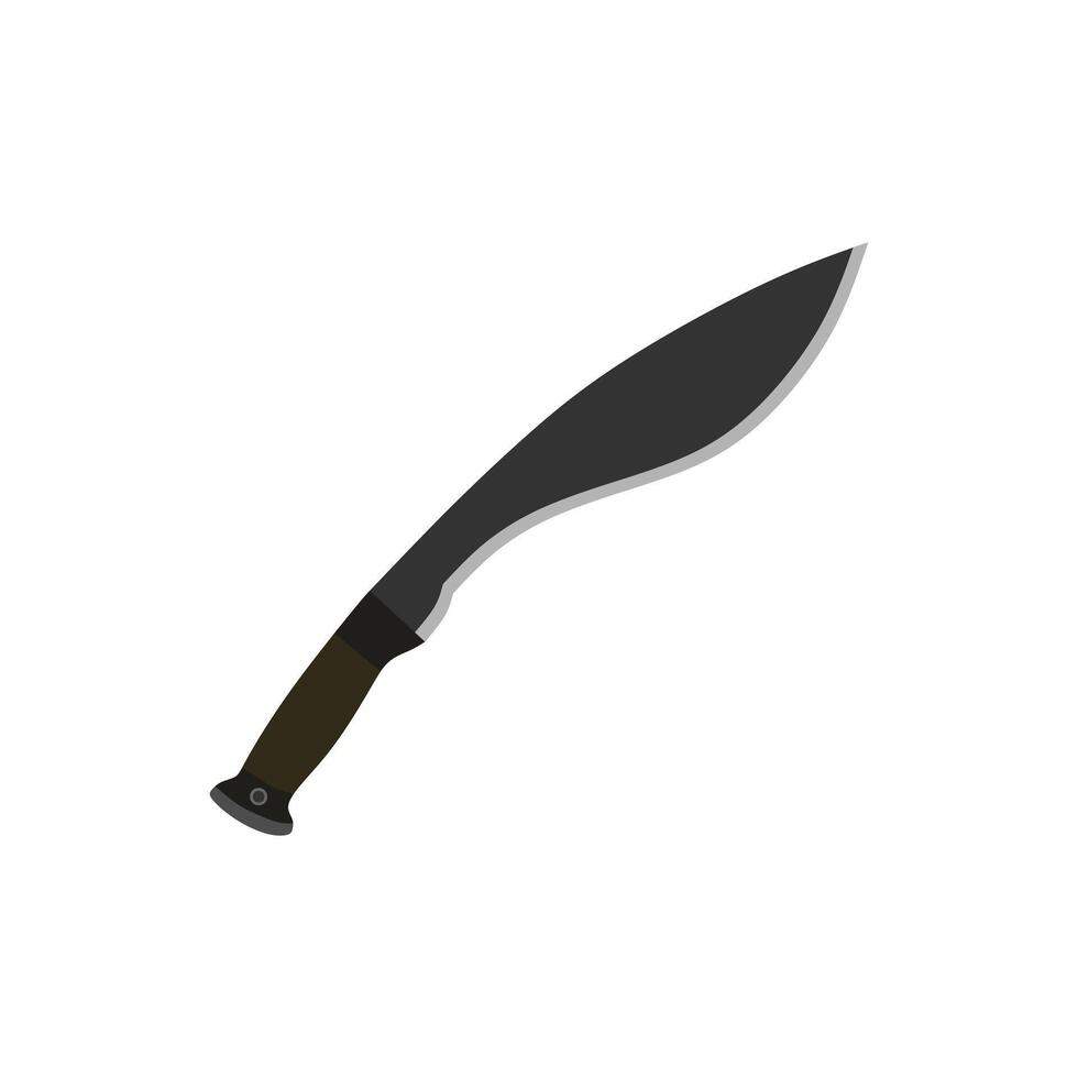 Kukri Gurkha Sword flat design illustration isolated on white background, Kukri machete knife. Army Survival Combat Nepal Gurkha Blade vector