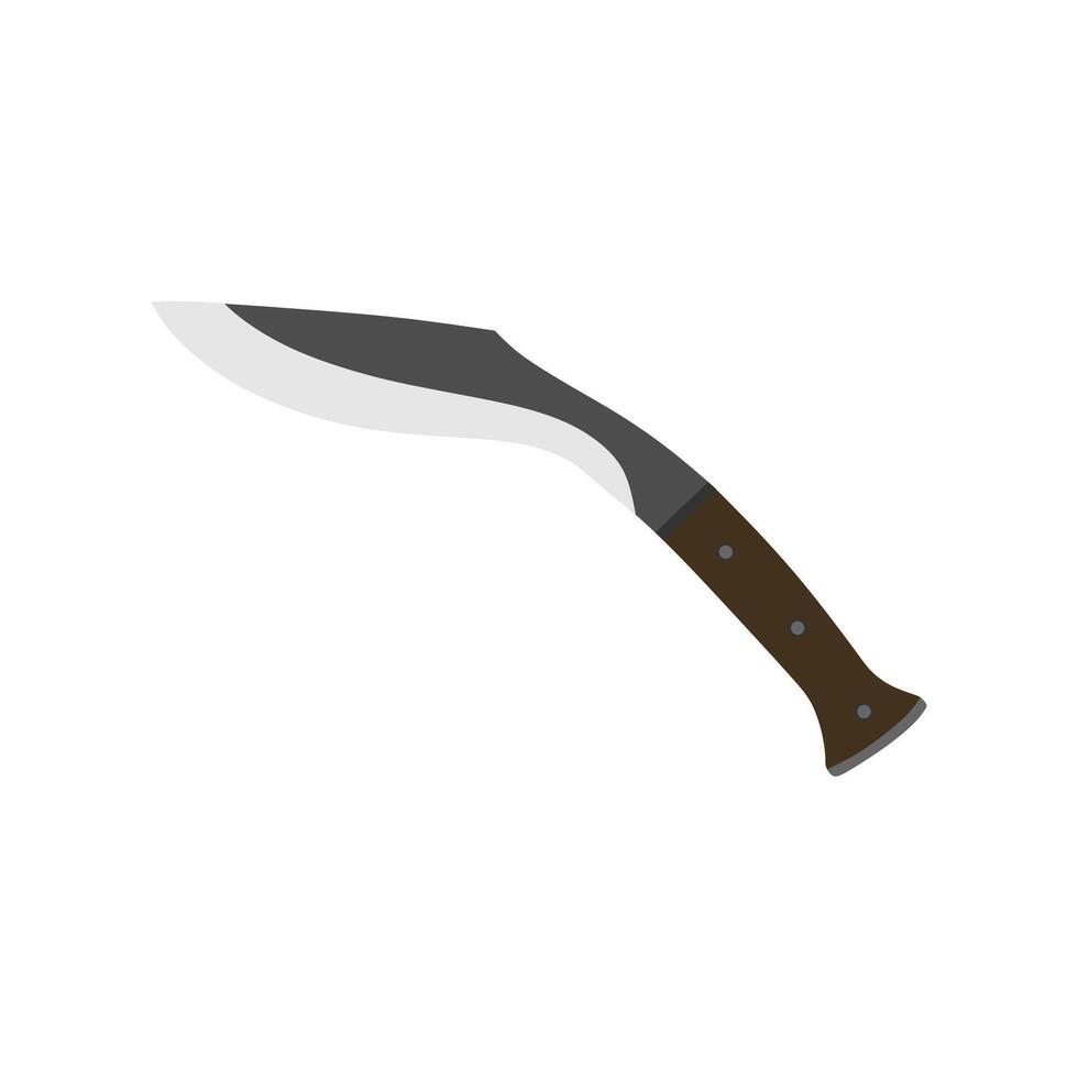 Kukri Gurkha Sword flat design illustration isolated on white background, Kukri machete knife. Army Survival Combat Nepal Gurkha Blade vector