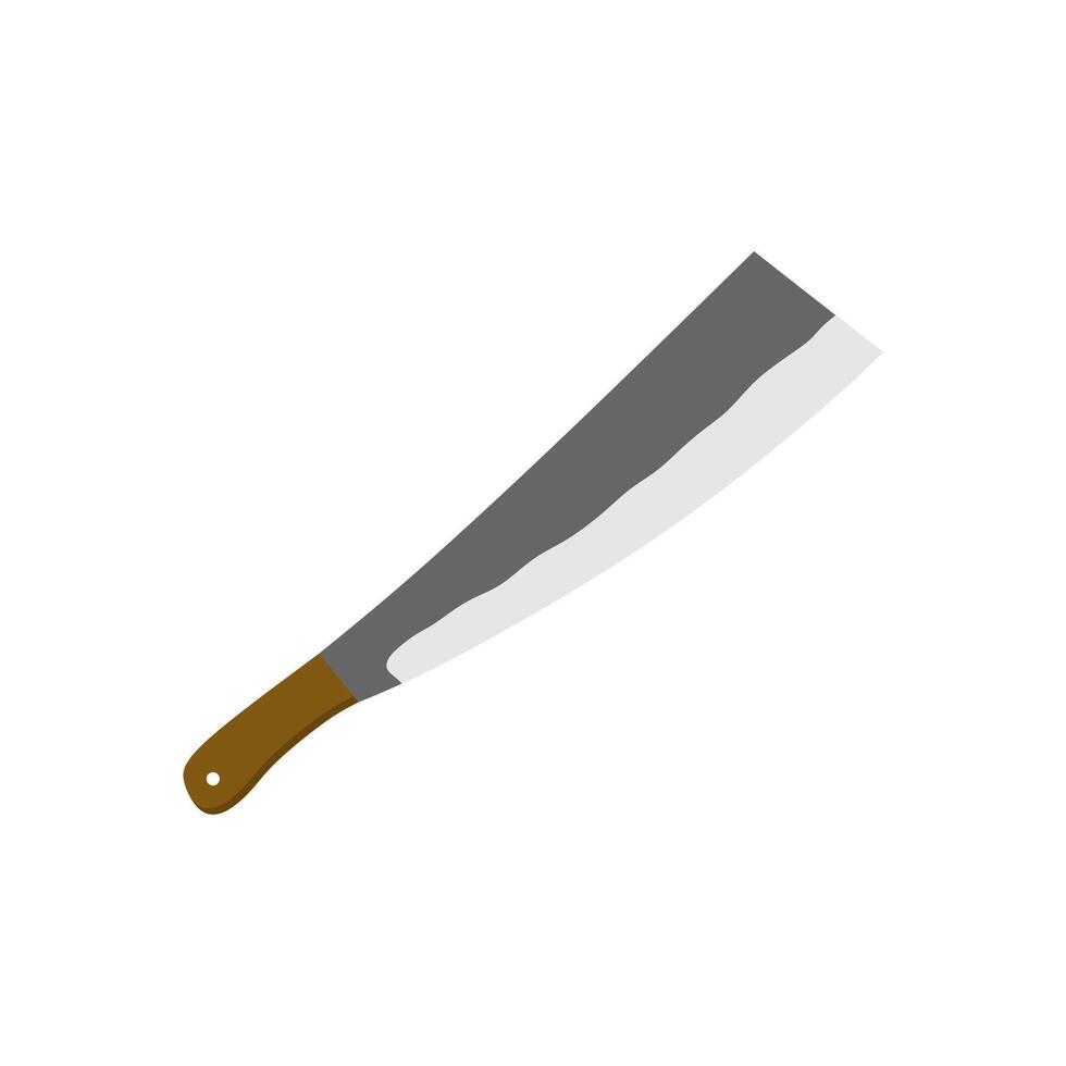 heavy machete flat design illustration isolated on white background. Melee weapon of hunter in jungle. Combat weapon blades. Trapper sword and hunter knife blades. vector