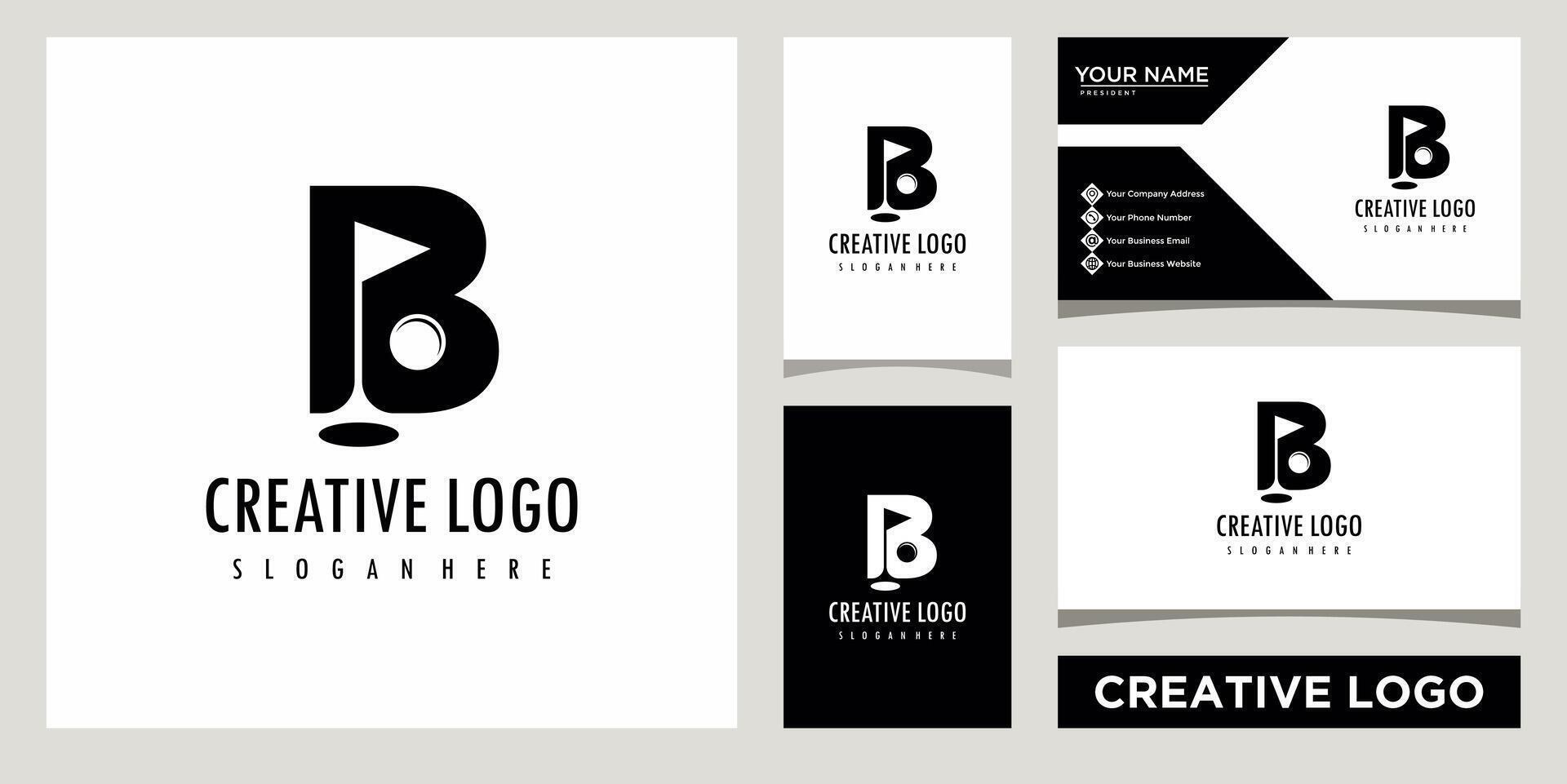initial letter B golf logo design template with business card design vector