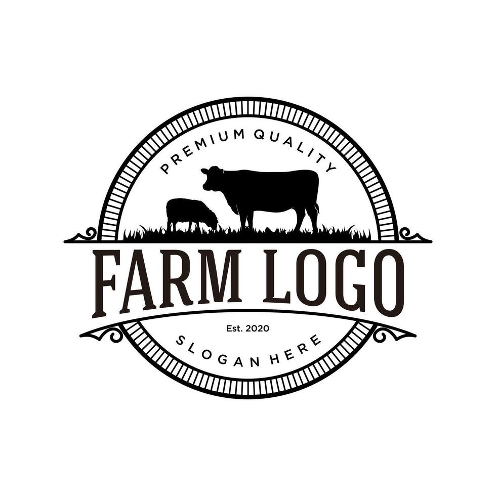 retro vintage, livestock farm logo design template vector