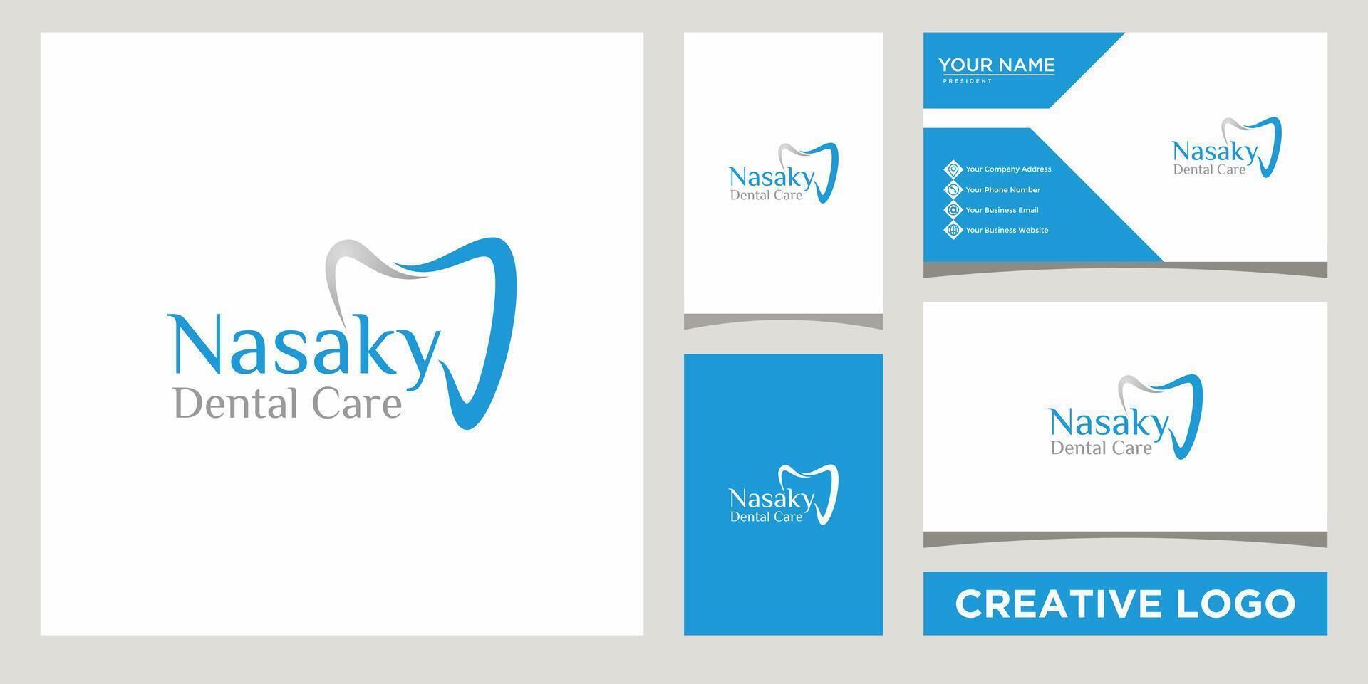 dental care logo design template with business card design vector