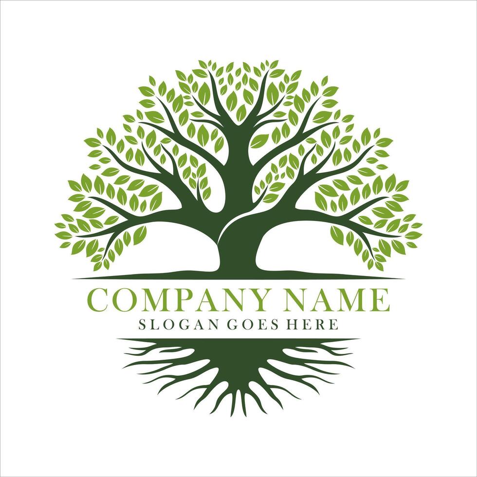Tree and roots for company or branding logo design isolated on white background vector
