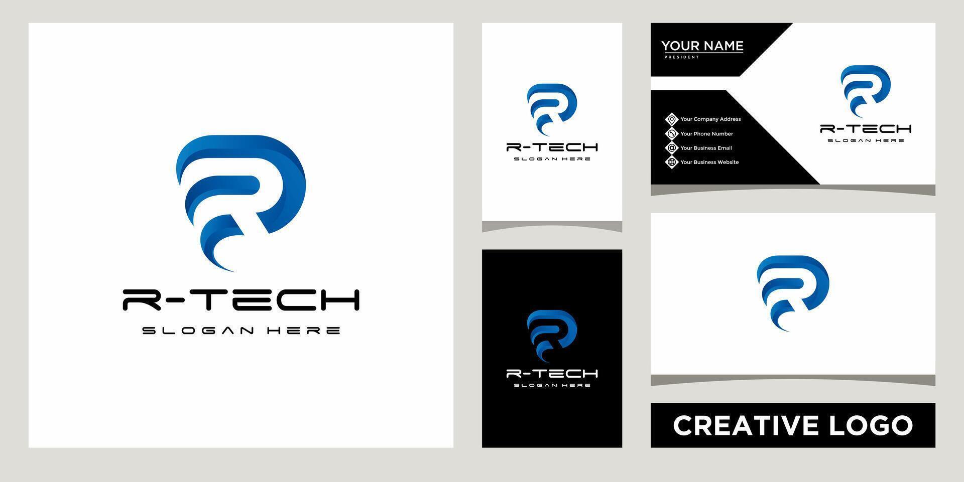 Initials monogram Letter R tech business logo design template with business card design vector