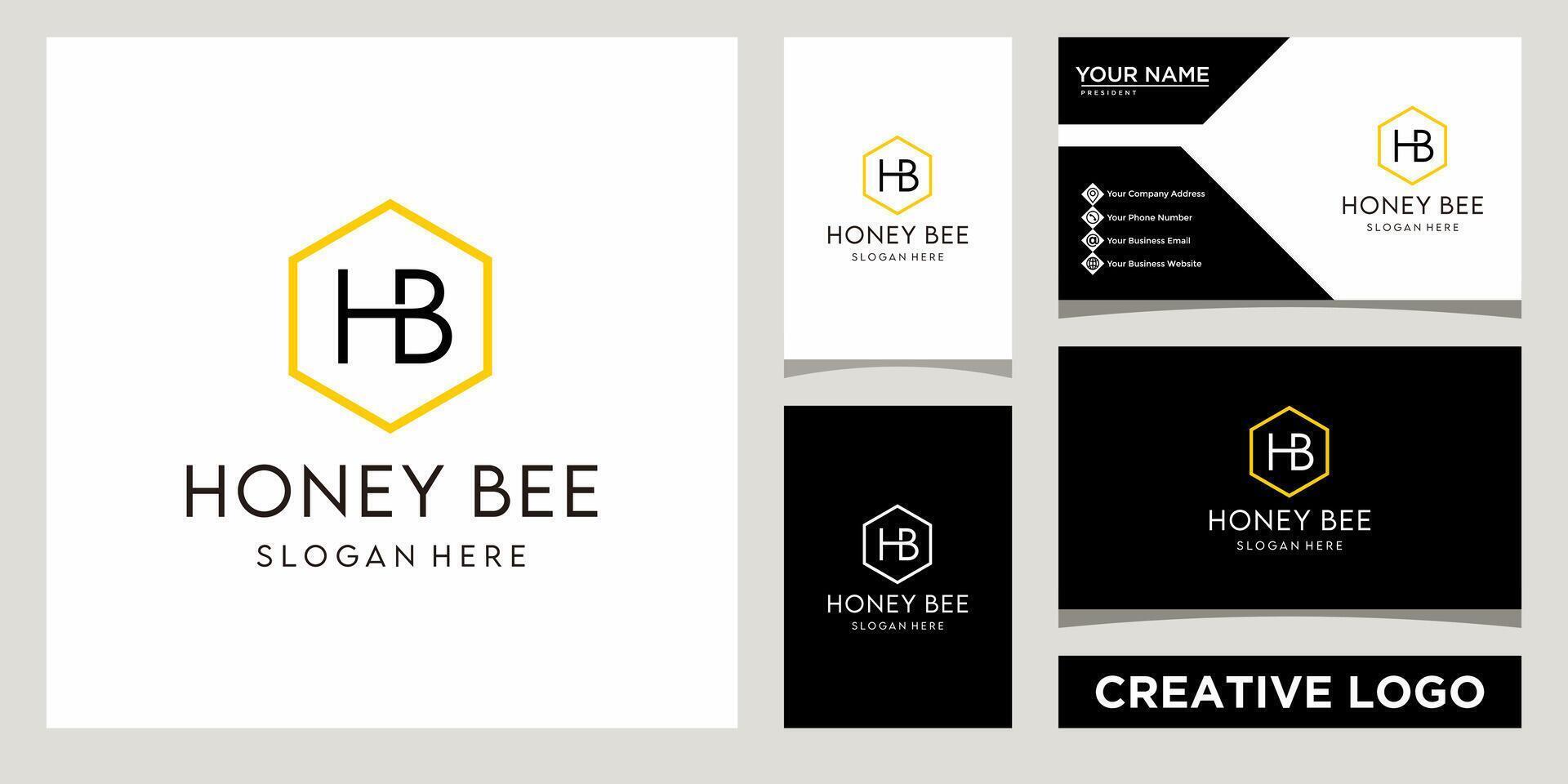 initials monogram HB letters with hexagon shape logo design template with business card design vector