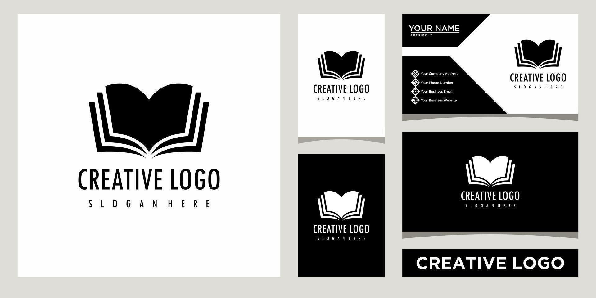 Book icon logo design template with business card design vector