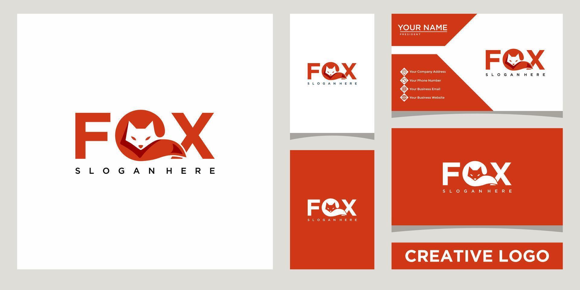 fox creative logo design template with business card design vector