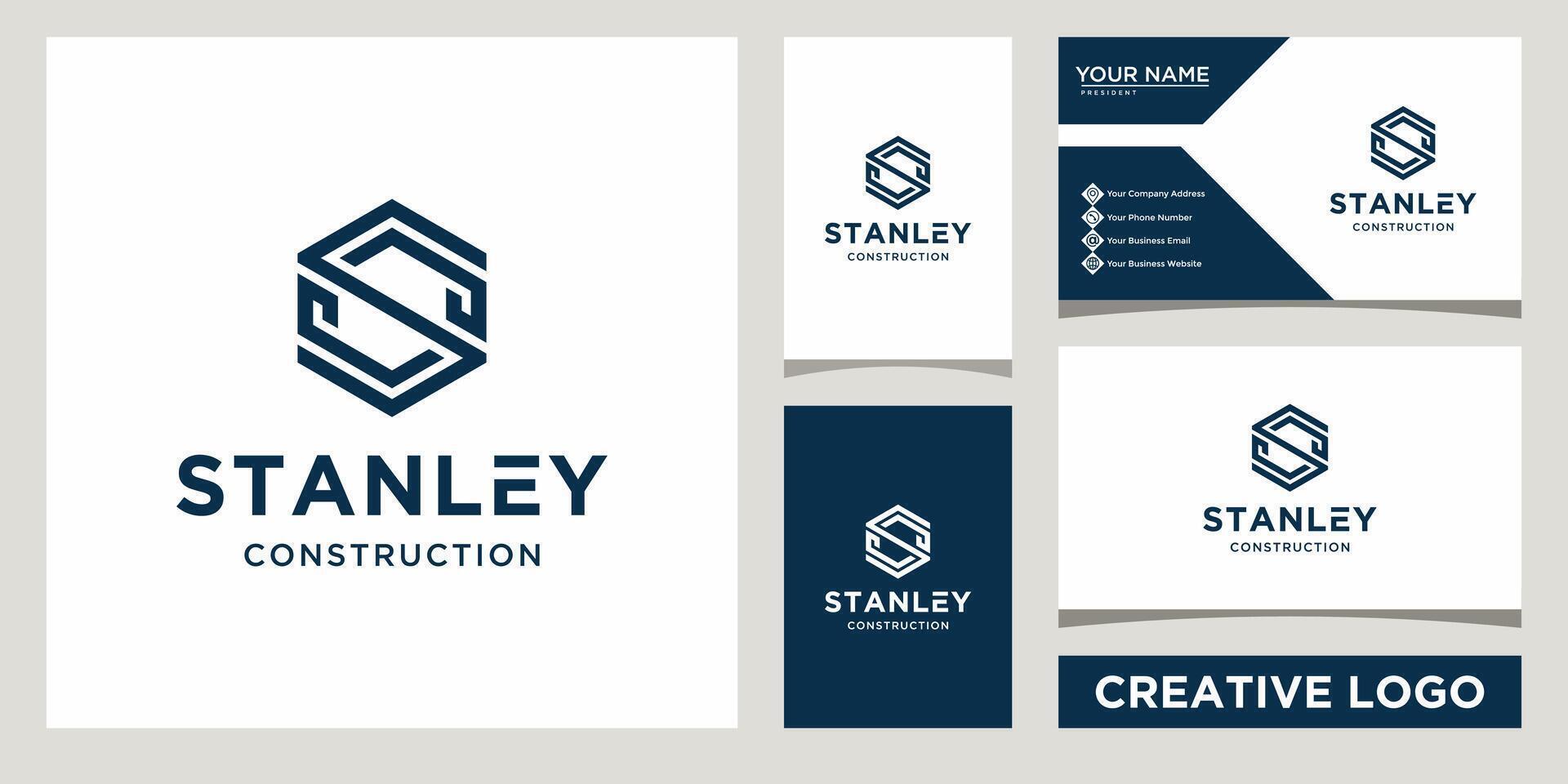 initial S Letter hexagon shape icon Logo Design template with business card design vector