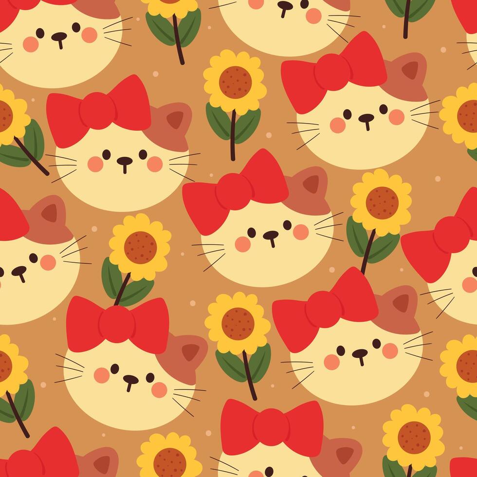 seamless pattern cartoon cat and flower. cute animal wallpaper for textile, gift wrap paper vector