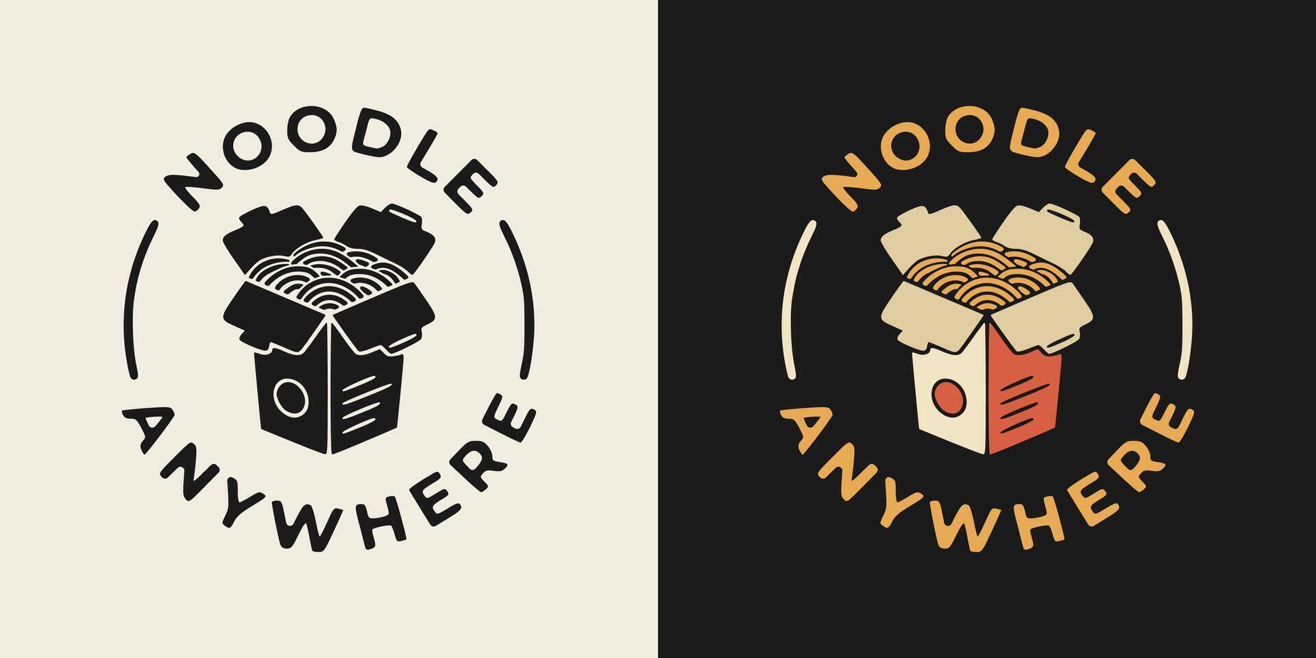 Noodle anywhere lettering. Asian noodle in box illustration design suitable for prints. vector