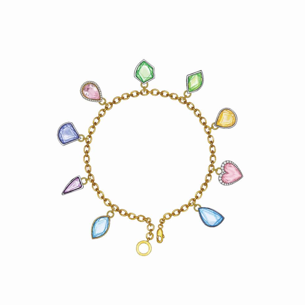 Jewelry design fashion art bracelet set with fancy sapphire sketch by hand drawing. vector